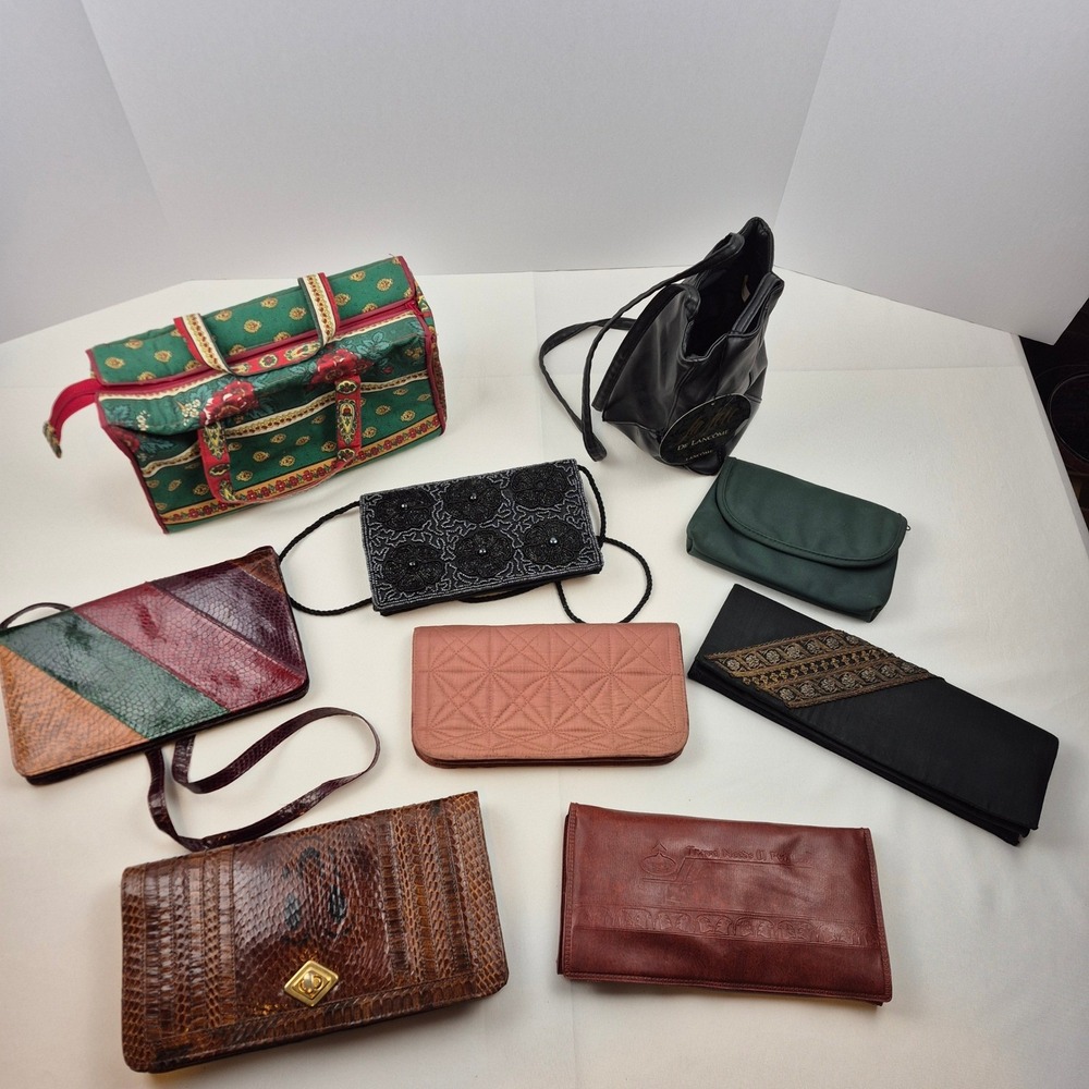Vtg Clutch Purse Lot 9pc Beaded Eelskin Look Brocade Travel Cosmetic Retro Mix‎